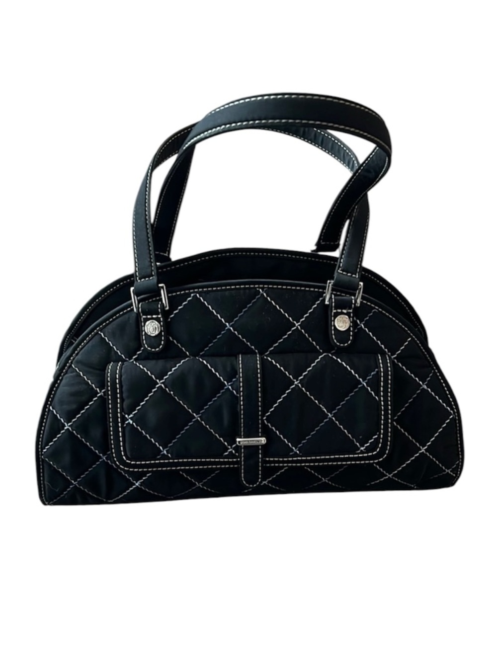 Vera Bradley Black Domed Satchel with blue stitching